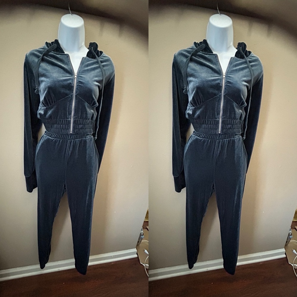 Fashion Nova Charcoal Velour Jumpsuits